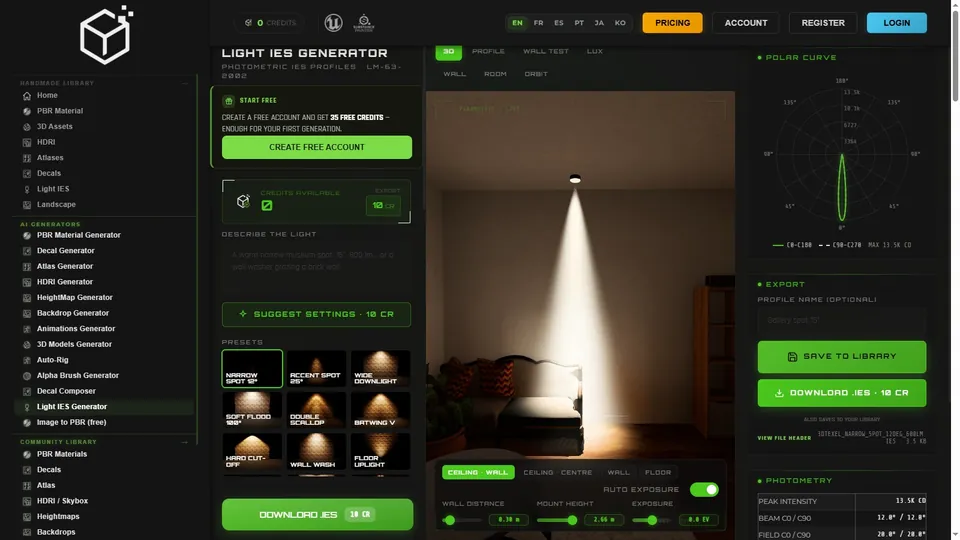 Light IES Generator — profils IES photom&eacute;triques en ligne
